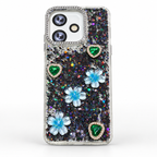 Black floral glitter phone case for Redmi 12, Infinix Hot 30 and TECNO Spark 10 Pro