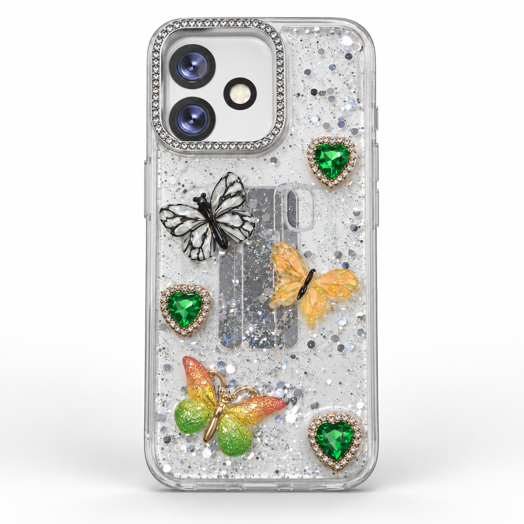 Clear butterfly glitter phone case for Redmi 12, Infinix Hot 30 and TECNO Spark 10 Pro