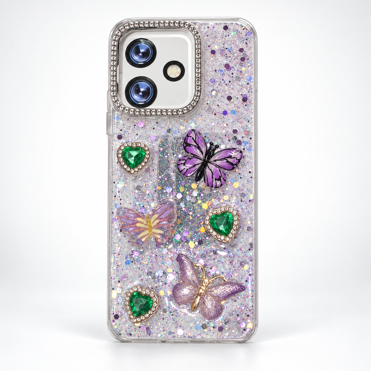 Lavender butterfly glitter phone case for Redmi 12, Infinix Hot 30 and TECNO Spark 10 Pro