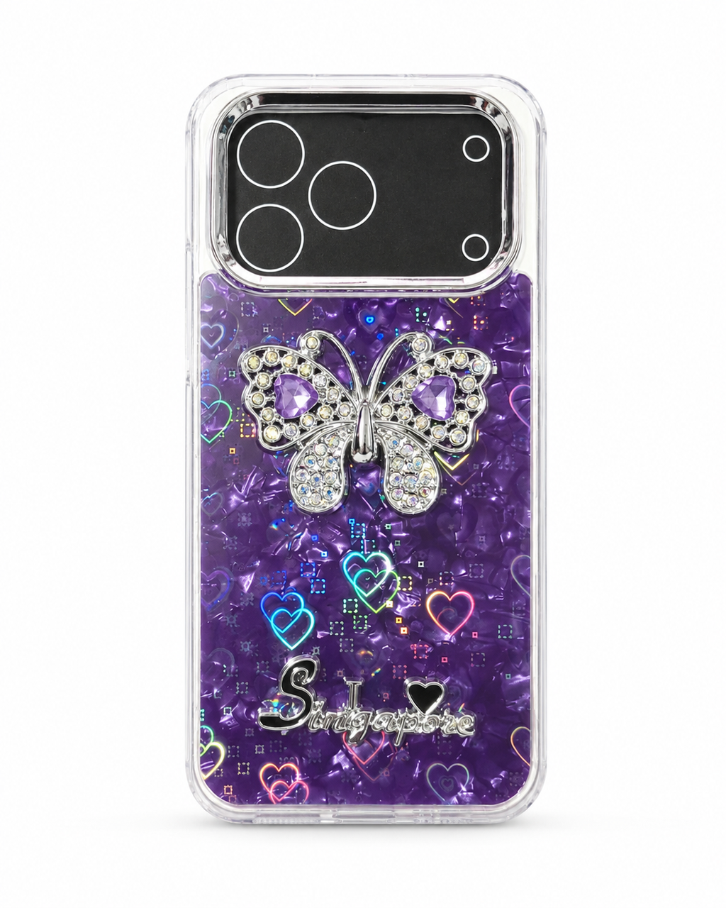 3D Butterfly Glitter & Holographic Heart Case for Tecno Spark 50 4G