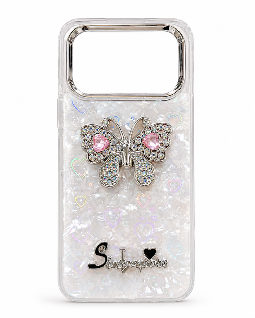 3D Butterfly Glitter & Holographic Heart Case for Tecno Spark 50 4G