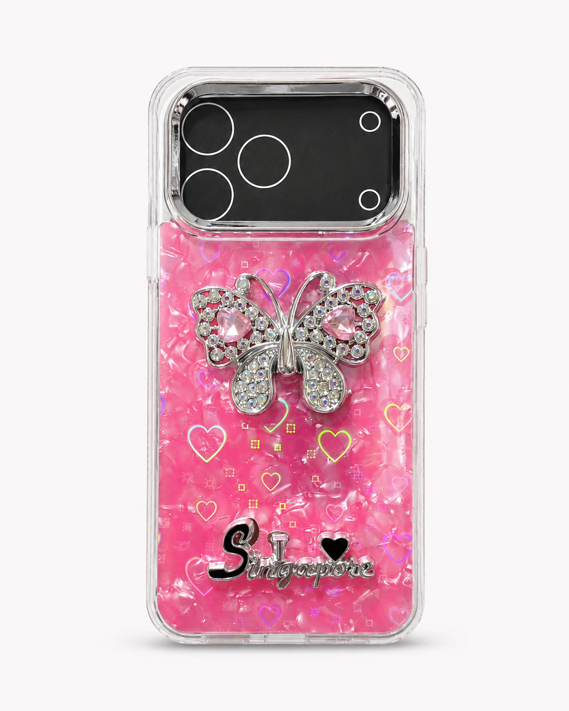 3D Butterfly Glitter & Holographic Heart Case for Tecno Spark 50 4G