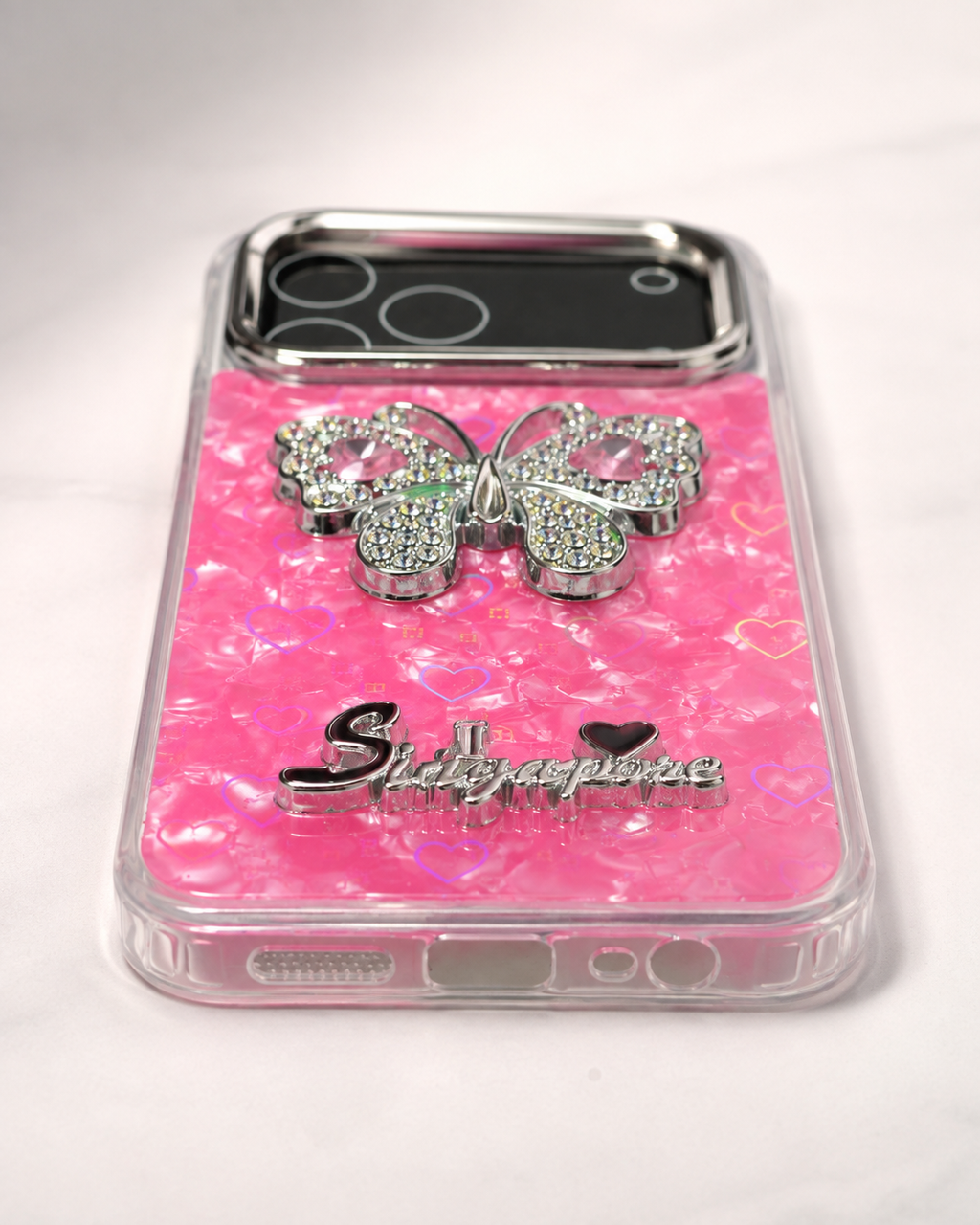 3D Butterfly Glitter & Holographic Heart Case for Tecno Spark 50 4G