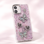Samsung Galaxy A06 glitter butterfly and heart back cover showing raised decorations and camera surround