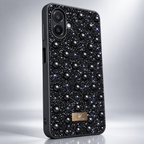 Black Samsung Galaxy A07 4G rhinestone and pearl fashion case with sparkling embellished back