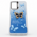 Blue Samsung Galaxy A13 4G butterfly silicone back cover with raised 3D butterfly and fold-out camera-frame stand