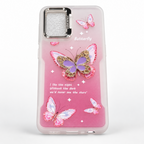 Pink Samsung Galaxy A13 4G butterfly silicone back cover with raised 3D butterfly and fold-out camera-frame stand