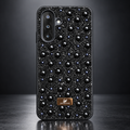 Black Samsung Galaxy A16 4G/5G rhinestone and pearl fashion case with black TPU sides and sparkling back
