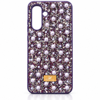 Purple rhinestone and pearl fashion case for Samsung Galaxy A16 4G/5G, full rear view on a clean white background