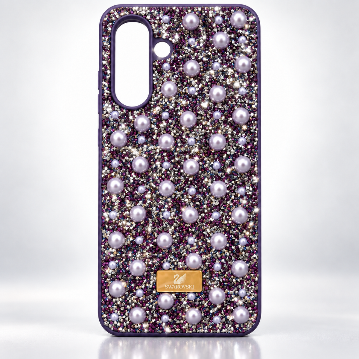 Rhinestone and pearl fashion case for Samsung Galaxy A17/A26 shown in a styled product photo