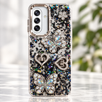 Black Samsung Galaxy A17 glitter butterfly back cover with raised 3D decorations and soft TPU sides