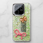 Fancy glitter phone case with raised 3D butterfly, pink bow and pearl-style accents