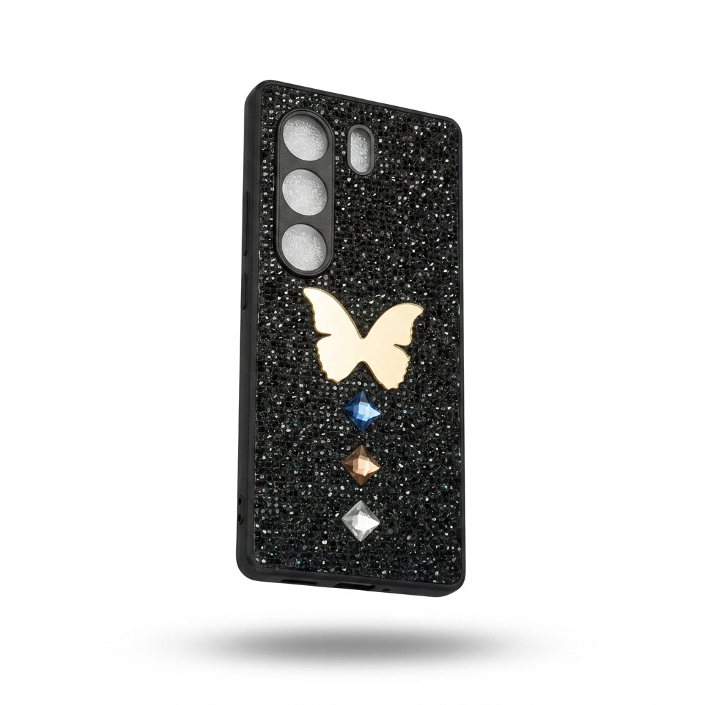 Black 3D golden butterfly glitter case for TECNO CAMON 40 Pro