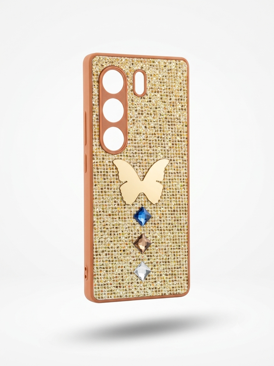 Brown 3D golden butterfly glitter case for TECNO CAMON 40 Pro