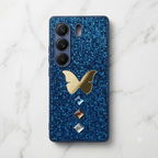 Blue 3D golden butterfly glitter case for TECNO CAMON 40