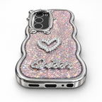 TECNO Spark 40 Pro Queen glitter heart fashion case in silver, front view
