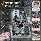 infographic image of vivo y21d cover showing premium case with sparkling glitters and d butterflies and heart with precise fit for vivo y21d