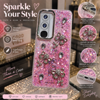 Vivo Y21d pink glitter back cover with rhinestone-style bow charms, faceted stone accents and raised camera surround